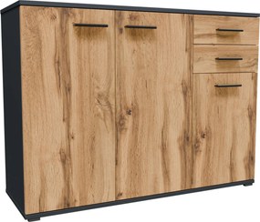 Komoda z szufladami i szafką do przechowywania grafit + dąb wotan R5-N90