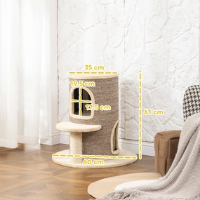 PawHut Beczka dla kotów, drapak 2-poziomowy, platforma do skoków, punkt obserwacyjny, mata do drapania, do odpoczynku i zabawy, beżowy