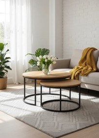 Komplet 2 Okrągłych Stolików Do Salonu Dąb Złoty B6-W60