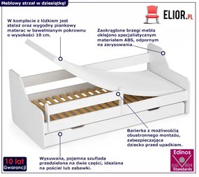 Białe łóżko dziecięce z szufladą - Milagros 3X 80x160