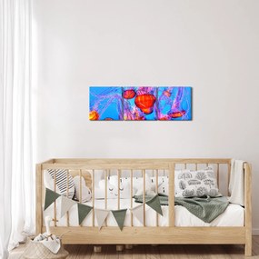 Obraz meduz w morzu (z zegarem) (90x30 cm)