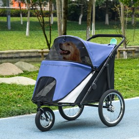 Outsunny wózek dla psa składany wygodny transporter dla zwierząt z otwieranym dachem poduszka niebieski czarny | Aosom PL
