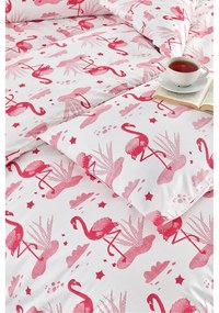 Biało-różowa pościel jednoosobowa z prześcieradłem/3-częściowa 160x220 cm Flamingo – Mila Home