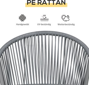 Outsunny Zestaw mebli ogrodowych, 2 krzesła &amp; 1 stolik z blatem szklanym, imitacja rattanu, odporny na warunki atmosferyczne, stalowy stelaż, szary