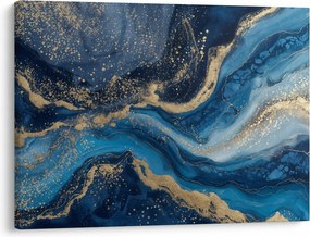 Obraz - Abstrakcyjny niebiesko-złoty marmur (70x50 cm)