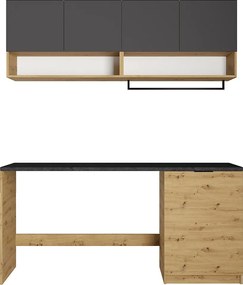 Zestaw mebli do pralni do zabudowy pralki z blatem - szer. 182 cm - Antracytowy i naturalny jasny - NATAJI