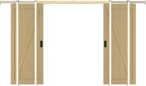 Drzwi przesuwne podwójne chowane w ścianie z drewna i MDF - Naturalny jasny - 2 x wys. 205 x szer. 83 cm - BALERMA
