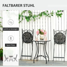Outsunny Garten Sitzgruppe 3-teilige Mosaiktisch Essgruppe Gartenmöbel-Set 1 Tisch+2 faltbare Stühle Garten Metall Keramikfliese Mehrfarbing | Aosom.pl