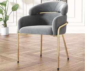 1 Fotel wypoczynkowy z weluru - z 4 złotymi metalowymi nogami - Szary