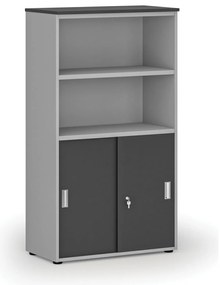 Szafa biurowa kombinowana PRIMO GRAY, drzwi przesuwne na 2 poziomach, 800 x 420 x 1434 mm, szary/grafit