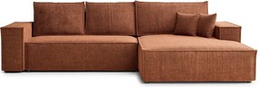 Rozkładany narożnik ze schowkiem z tkaniny szenilowej (prawostronny/z szezlongiem) w kolorze miedzi Maze – Maison de Rêve