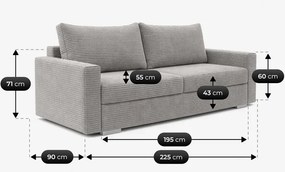 Sofa z Funkcją Spania DRAVOS Szara Sztruksowa Japandi