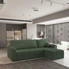 Masseno Narożnik VOLIRA z funkcją spania i pojemnikiem na pościel Narozniki L, Rozkładana sofa - Zielony, QUELLE 37