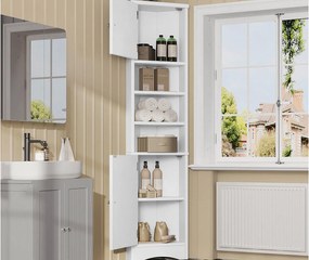 Trójkątne meble łazienkowe 36,5×24,5×170 cm - 3 otwarte przegródki - 2 drzwi - biały