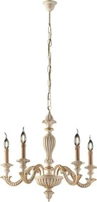 Żyrandol Leonardo z drewna w kolorze kości słoniowej i płatków złota, 5 świateł 117 Ø53 BL180-5-AV