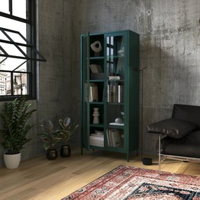 Witryna szklana do salonu butelkowa zieleń Modern ANGELO 800 x 1850 x 450 mm