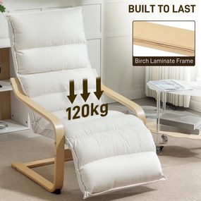 HOMCOM Fotel lounge z laminatu brzozowego, fotel tapicerowany z regulowaną podnóżką, nowoczesny fotel z podłokietnikami, kremowobiały | Aosom PL
