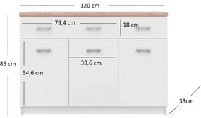 Komoda Trzydrzwiowa z Szufladami do Salonu ELEGO 120 cm Biała Nowoczesna