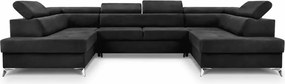 Idris U – luksusowy narożnik w kształcie litery U z funkcją spania, dwoma pojemnikami na pościel i regulowanymi zagłówkami