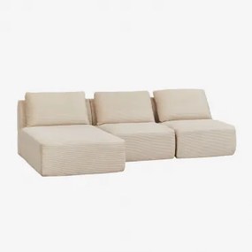 Sofa Modułowy Z Lewym Szezlongiem, 3-częściowy, Z Weluru, Pakowany Próżniowo Temple Sztruks Beż Lniany - Sklum