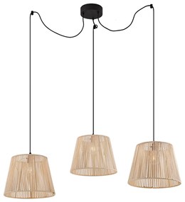 Zewnetrzna Zewnętrzna lampa wisząca czarna z beżowymi kloszami z liny 3-punktowa IP44 - Cava JaylaJapandi Oswietlenie zewnetrzne