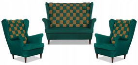 Zestaw uszak CAROL DUO sofa fotele Family Meble zielono - brązowy