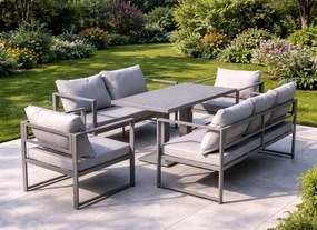 Zestaw mebli ogrodowych Bellagio 005 z sofami, fotelami i stołem, szary, poduszki szare