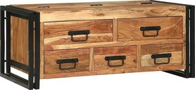 Brązowy stolik kawowy z litego drewna akacjowego 90x50x38 cm z 5 szufladami - nowoczesny design i praktyczne przechowywanie