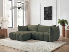 Zielony narożnik z materiału bouclé (lewostronny/z szezlongiem) Azra – Bobochic Paris