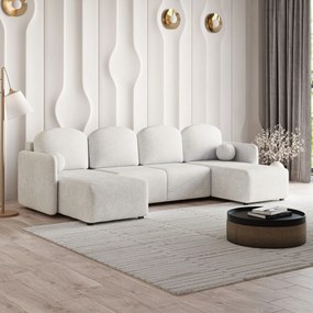 Masseno Narożnik NUBERO z funkcją spania i pojemnikiem na pościel Narozniki U, Rozkładana sofa - Kremowy, NEVE 02