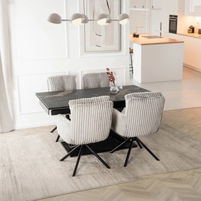Zestaw Stół Rozkładany IBIZA 160-240 cm Czarny Marmur i 4 Krzesła Tapicerowane JUNE Szare Sztruksowe