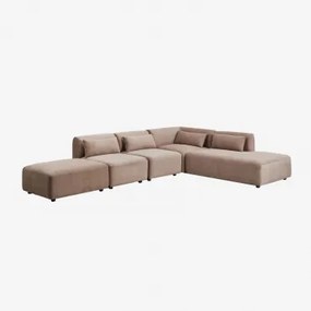 Sofa Modułowy Narożny 4-częściowy Z Prawym Szezlongiem I Pufem Fogler Sztruks Brąz Karmelowy - Sklum