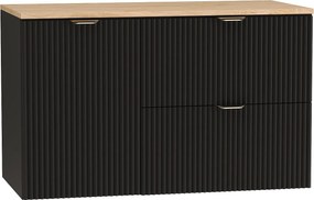 Czarny Zestaw do Łazienki 100cm Szafka Blat Orzech Szafka z Koszem Ryflowane Fronty