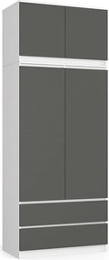 Szafa AKORD S90 z nadstawką Biała 90 cm 2 drzwi 2 szuflady kolor Grafit Szary mat 6 półek 90x51x234 cm