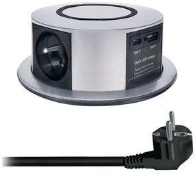 Solight PP120CW-PD20 - Słupek zasilający do biurka z Qi, 3x230V, USB-A, USB-C