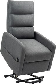 HOMCOM Elektryczny fotel relaksacyjny z funkcją pomocy przy wstawaniu, pilotem, miękką pianką, boczną kieszenią, pokryciem w stylu lnu, Szary