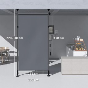 Outsunny Wolnostojąca Markiza, Regulowana Długość, Montaż Bez Wiercenia, Rama z Aluminium, 1,5 x 2,2-3,1 m, Ciemnoszary