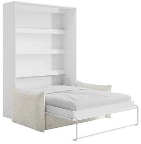 Łóżko chowane w szafie 140 x 200 cm - Otwieranie pionowe manualne - Z oświetleniem LED - Białe + Kanapa - RAPILI