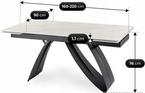 Stół Rozkładany Prostokątny DEVON 160-220 cm Ceramiczny Biały Marmur/Czarny Nowoczesny