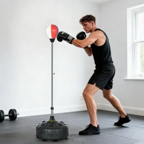 SPORTNOW Piłka treningowa, regulowana wysokość 147-165cm, podstawa do napełniania, Stal, Czerwony+Czarny+Biały