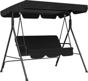 Outsunny Huśtawka ogrodowa 3-osobowa z regulowanym daszkiem stalowa czarna 172 x 110 x 153 cm