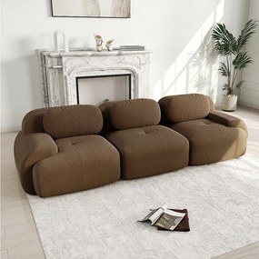 Sofa 3-osobowa modułowa w Welurze żebrowanym - z 3 poduszkami - 298x103x70cm - Brązowy