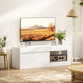 HOMCOM Nowoczesny lowboard TV do salonu z 2 drzwiami, otwartą półką i uchwytami, dla telewizorów do 152,4 cm, 140 x 40 x 48 cm, biały | Aosom PL