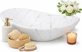 Biała marmurkowa umywalka nablatowa biały z półkami G2-M48