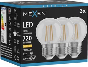 Mexen Vintis 3x żarówka filament LED E27, G45, 6W, Ciepła - 2700K, 720 lm, clear - L156-E27-0627-00x03