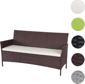 3-osobowa ławka ogrodowa z rattanu syntetycznego Hamar,  brązowa melanżowa, poduszki kremowe