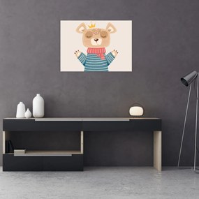 Obraz na szkle - Beżowy miś z koroną (70x50 cm)