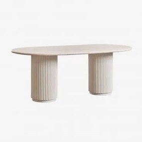 Stół Jadalny Owalny 200x100 Cm Z Kamienia Naturalnego I Drewna Mango Giselda Travertine - Sklum