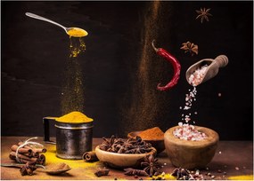 Obraz na szkle - Przyprawy w ruchu (70x50 cm)