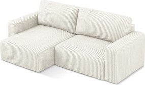 Kremowy sztruksowy rozkładany/ze schowkiem narożnik (lewostronny/z szezlongiem) Kona – Makamii